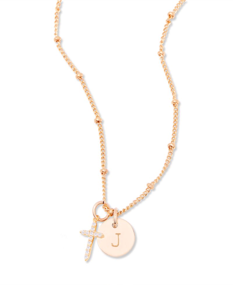"14k Gold" Josephine Initial Cross Pendant