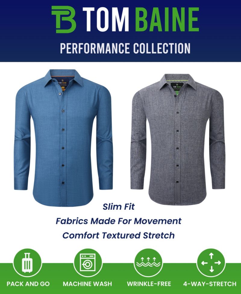 Men's Four-Way Stretch Denim Button Down Dress Shirt