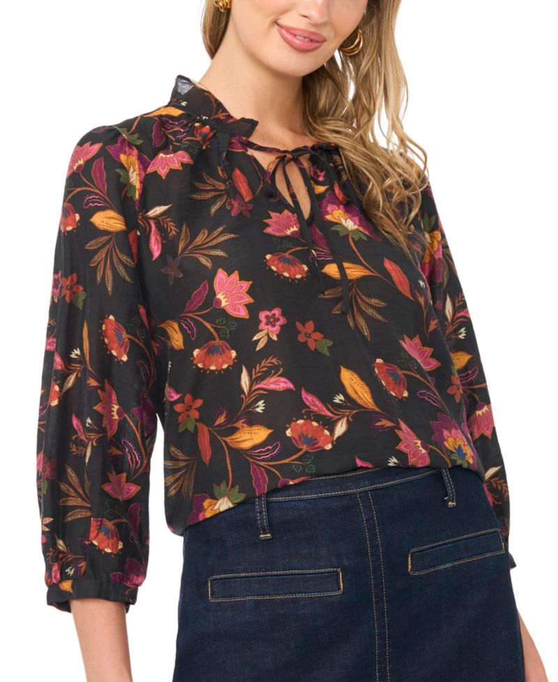 Women's Ruffle V-Neck Peasant-Sleeve Top