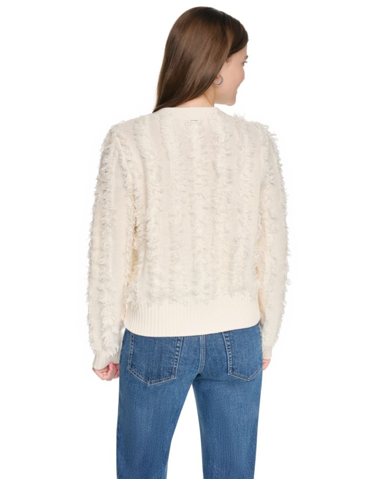 Women's Long-Sleeve V-Neck Fringe-Stitch Cardigan