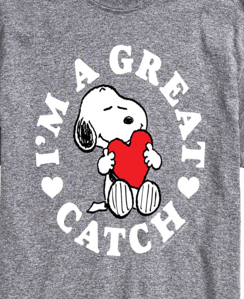 Men's Peanuts Snoopy I'M A Great Catch Printed Short-Sleeve Graphic T-Shirt