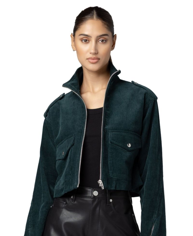 Women's Mock Neck Corduroy Cropped Jacket