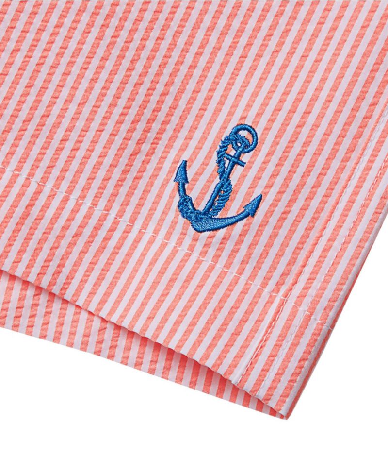 Boys Chlorine Resistant Seersucker Swim Trunks with Mesh Liner