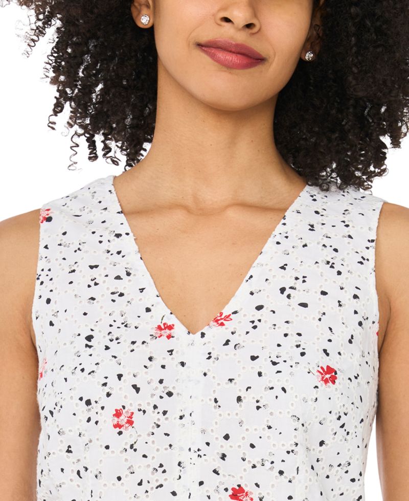 Women's Printed V-Neck Sleeveless Flowy Blouse
