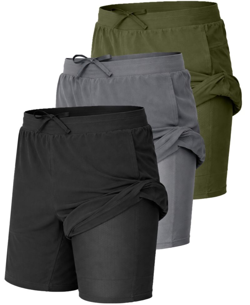Men's Elastic Waist Stretch Running Shorts, 3-Pack
