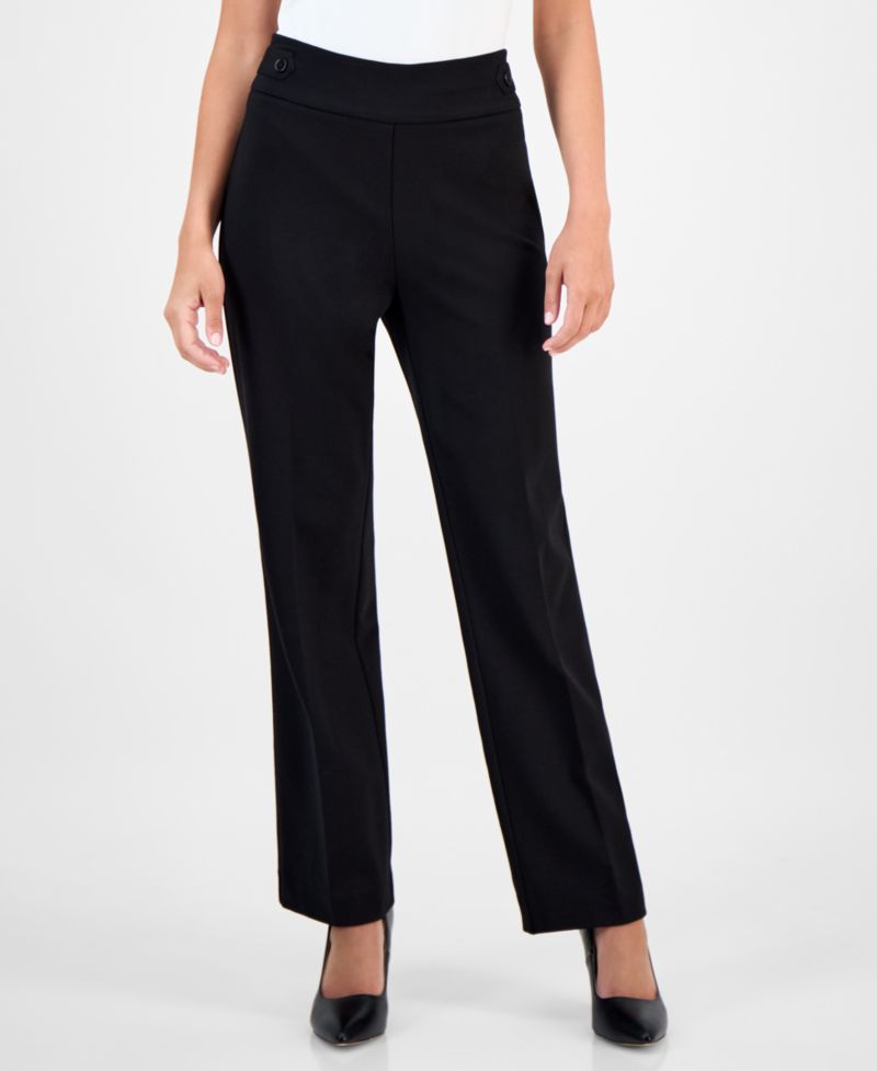 Petite Mid-Rise Side-Tab Straight-Leg Pants