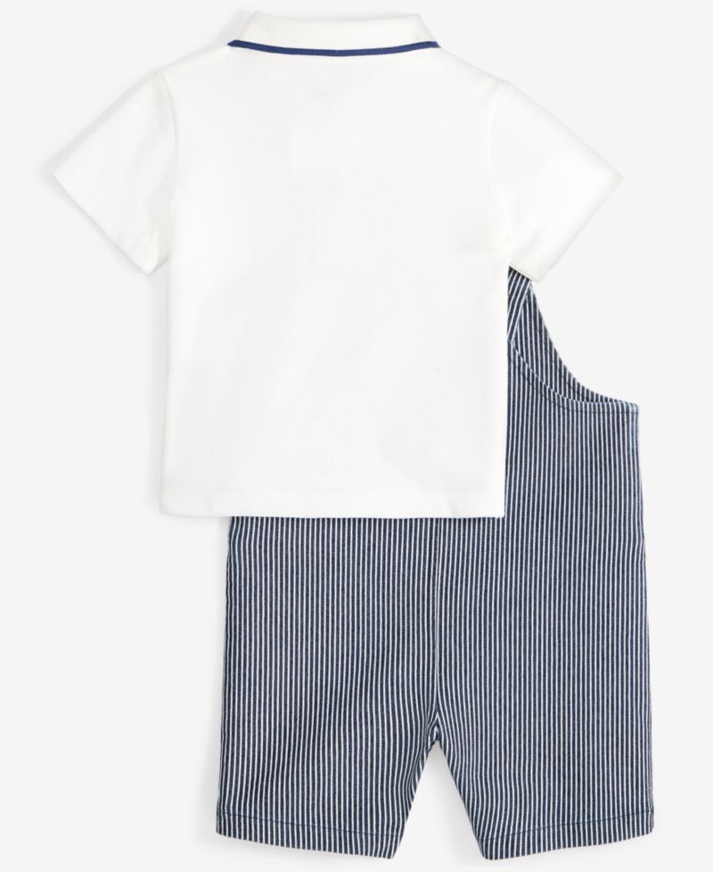 Baby Boys' Polo Shirt & Striped Shortall, 2-Piece Set