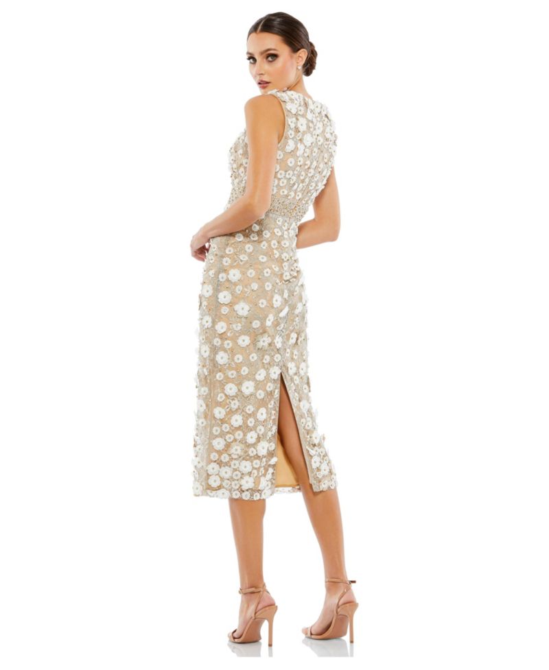 Petite Floral Applique Sleeveless Midi Dress