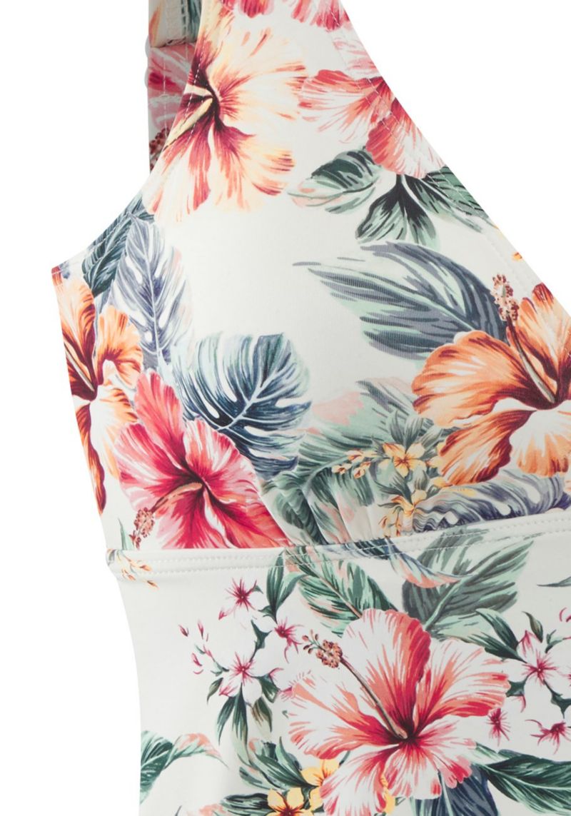 Women's Tropical Print Removable Pads Underwire Tankini Top
