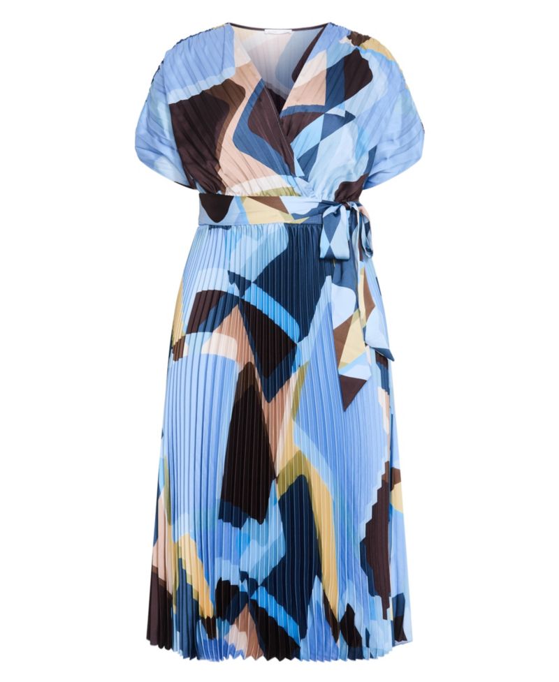 Plus Size Hailey Geo Abstract Print Pleat Wrap Midi Dress