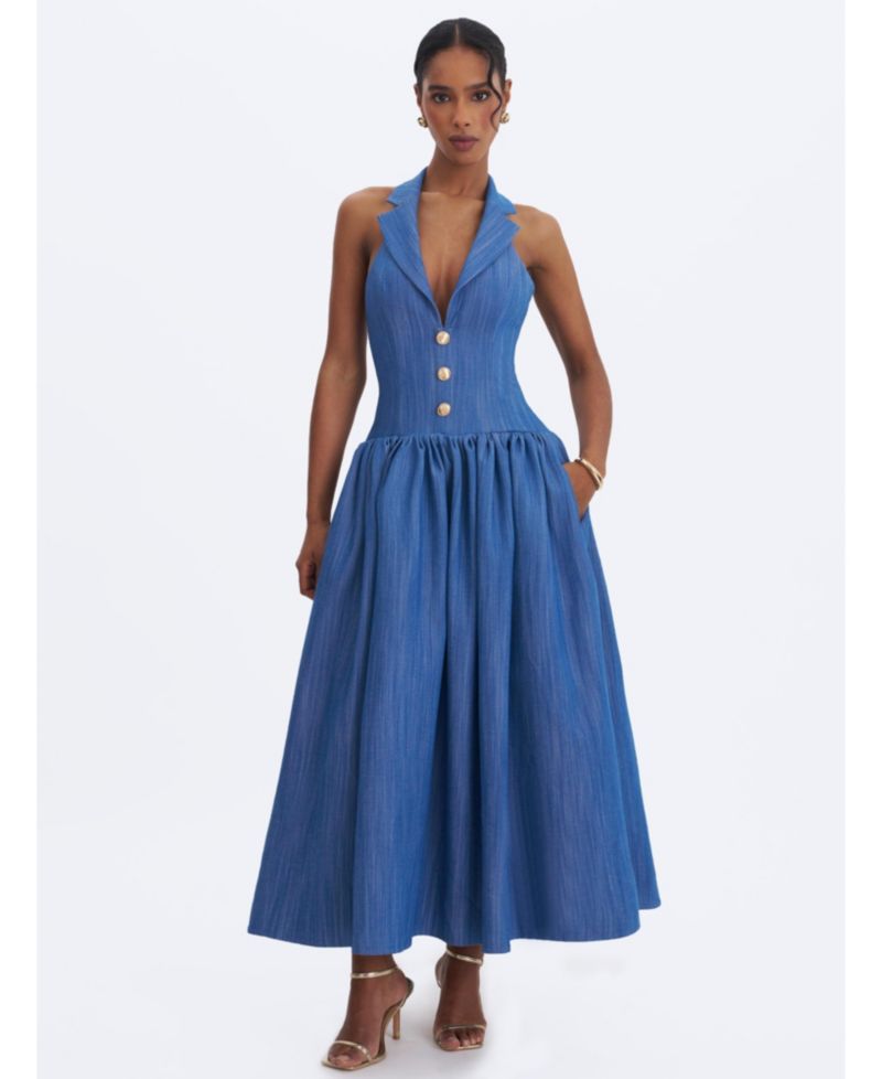 Women's Xyan Halter A-Line Sleeveless Denim Dress