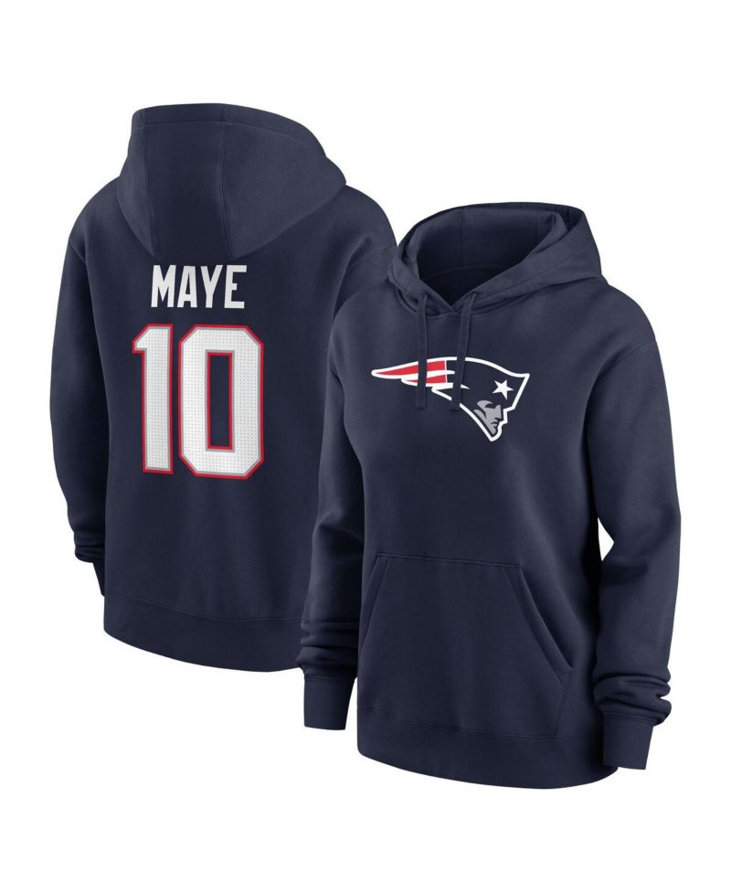 Women's Drake Maye Navy New England Patriots Player Name & Number Fleece Hoodie