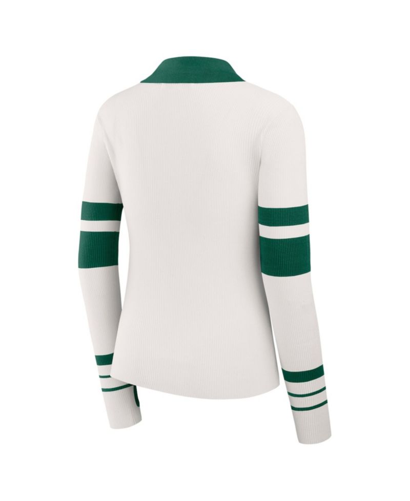 Women's White New York Jets Ribbed Henley Polo Sweater