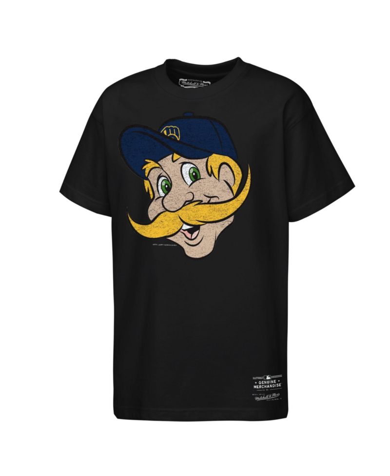 Big Boys and Girls Black Milwaukee Brewers Big Face Mascot T-Shirt