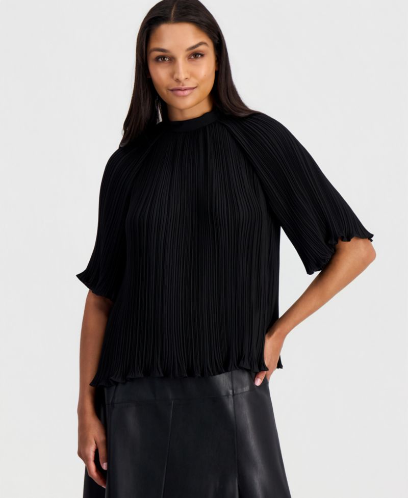 Women's Elbow-Sleeve Pleated Blouse