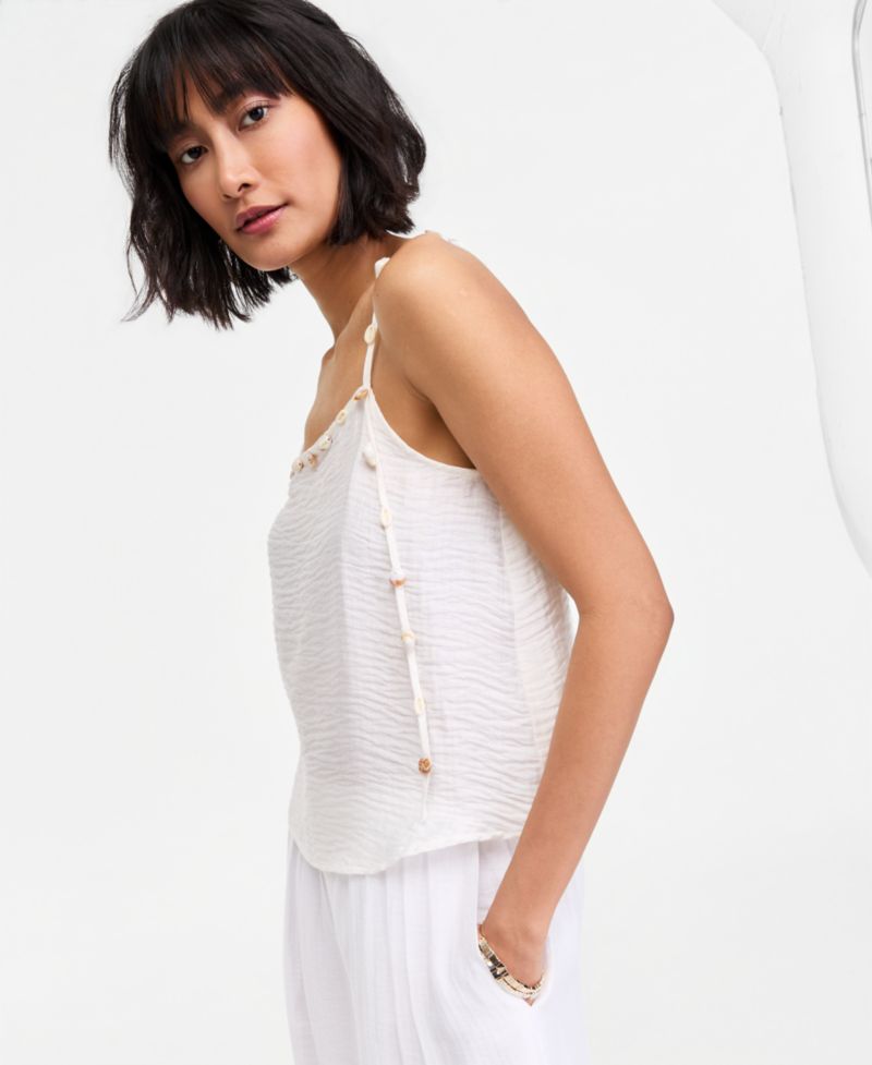Women's Beaded-Strap Cropped Gauze Tank Top