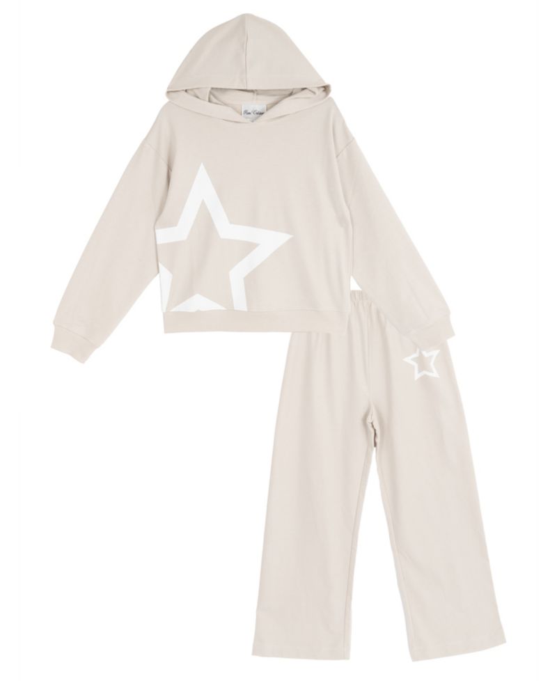 Girls' 7-12 Long-Sleeve Gray Star Hoodie and Pants, 2-Piece set