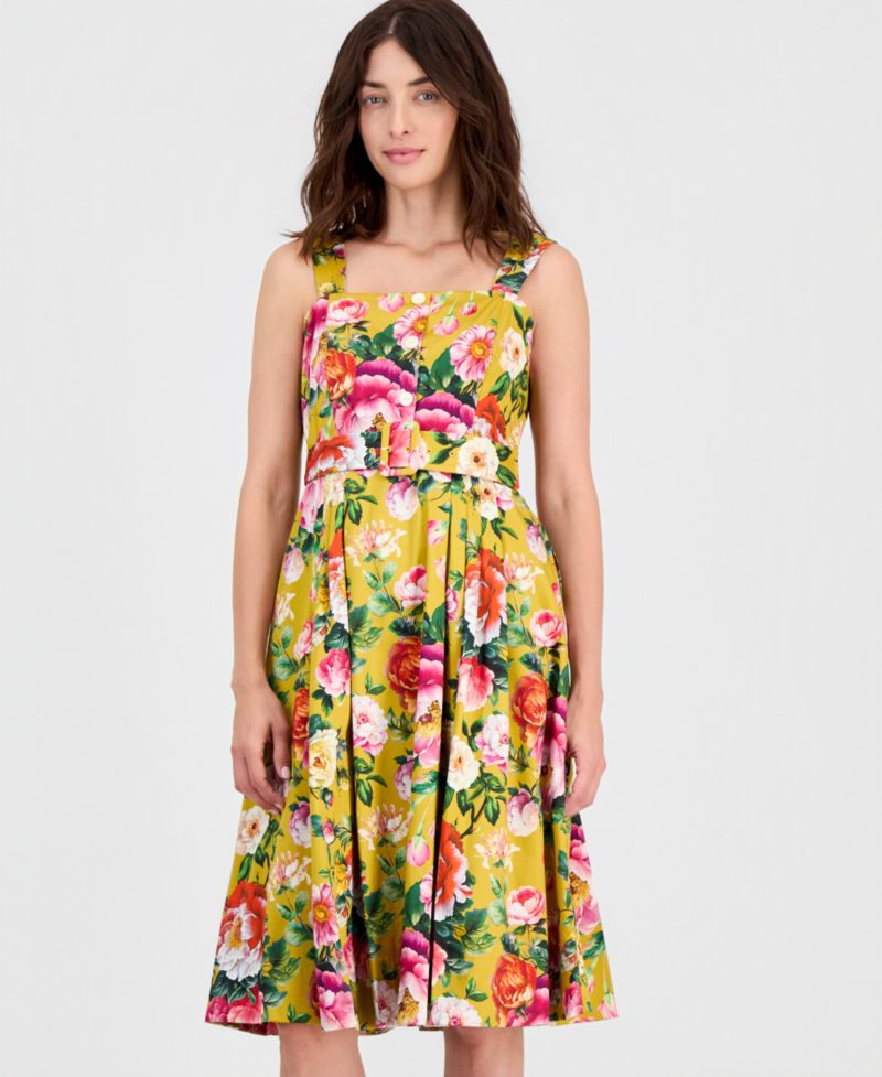 Women's Printed Square-Neck Fit & Flare Dress