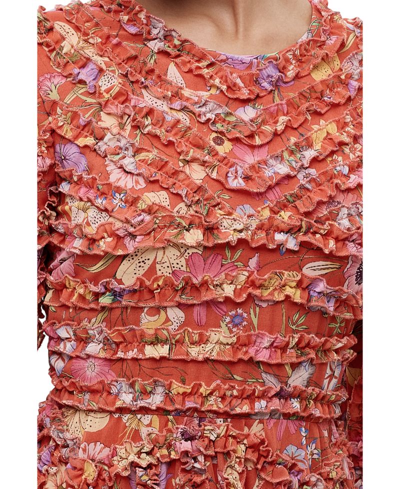 Women's Modest Ruffle Floral Net Dress