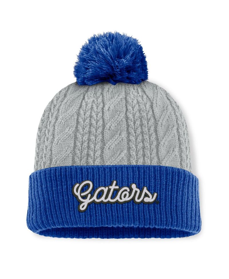 Women's Gray/Royal Florida Gators Becca Cuffed Knit Hat with Pom