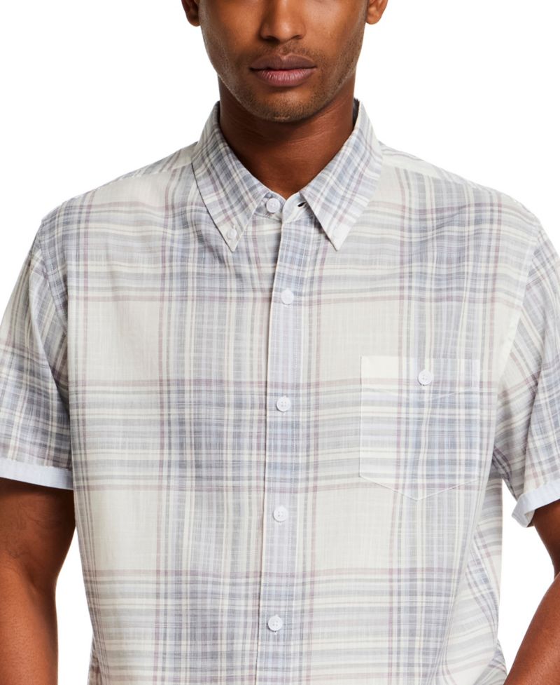 Men's Short-Sleeve Button Down 100% Cotton Plaid Shirt