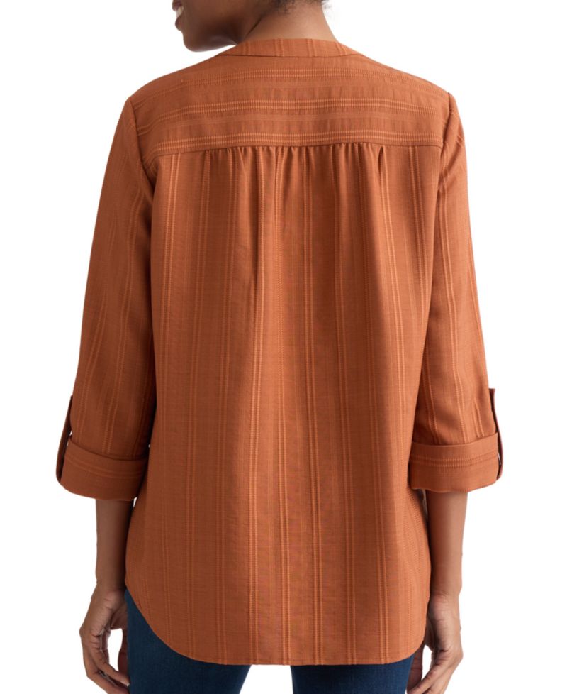 Women's V-Neck Pleated-Front Jacquard Top