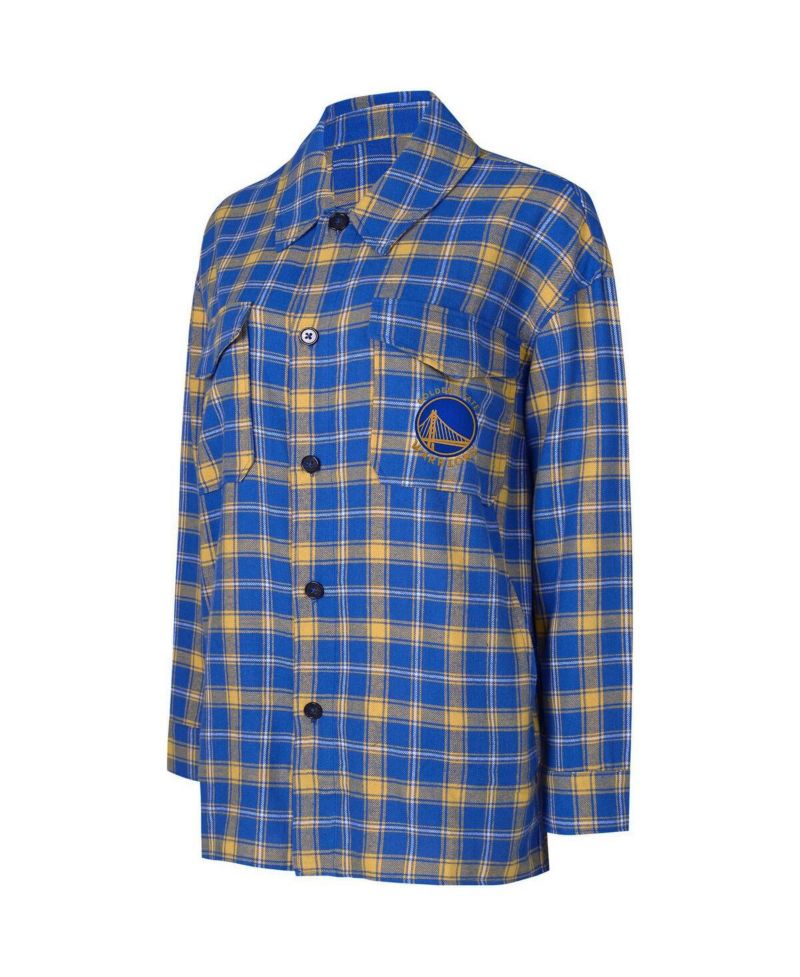 Women's Blue, Gold Golden State Warriors Boyfriend Button-Up Nightshirt