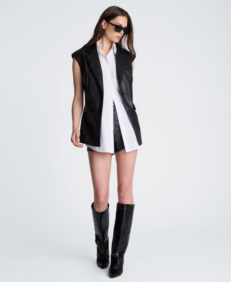 Women's Sleeveless Layered Faux Leather Vest with Removable Shirt