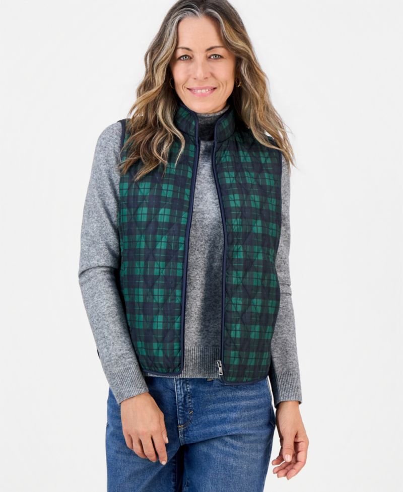 Petite Quilted Plaid Puffer Vest, Macy's Exclusive