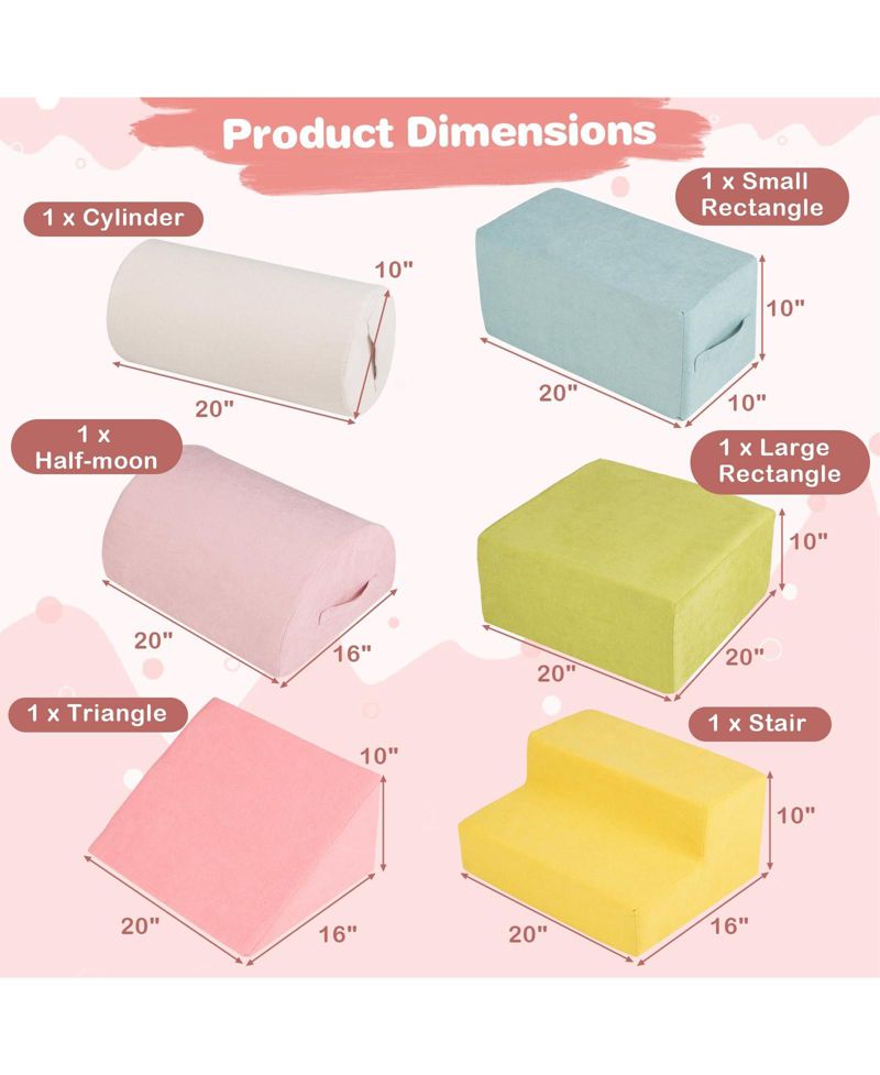 High-Density Foam Stackable Chenille Climbing Blocks, 6-Piece Set