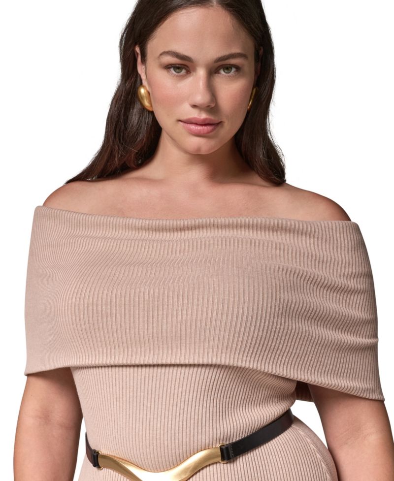 Plus Off-the-Shoulder Belted Sweater Dress