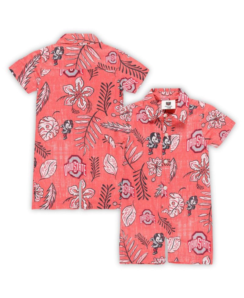 Baby Boys and Girls Scarlet Ohio State Buckeyes Vintage Floral Romper