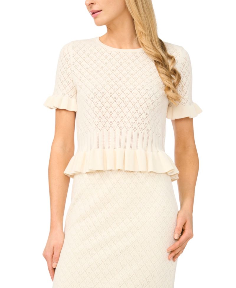 Women's Short-Sleeve Pointelle Sweater