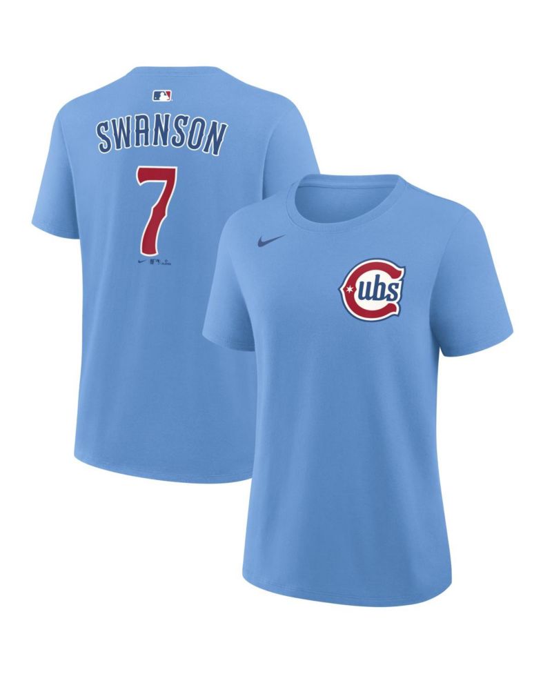 Women's Dansby Swanson Light Blue Chicago Cubs Name & Number T-Shirt