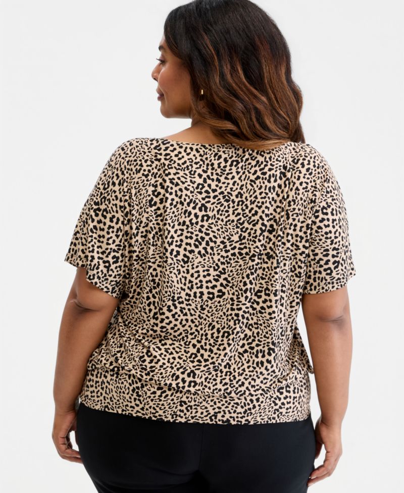Petite Printed Boatneck Banded-Bottom Knit Top