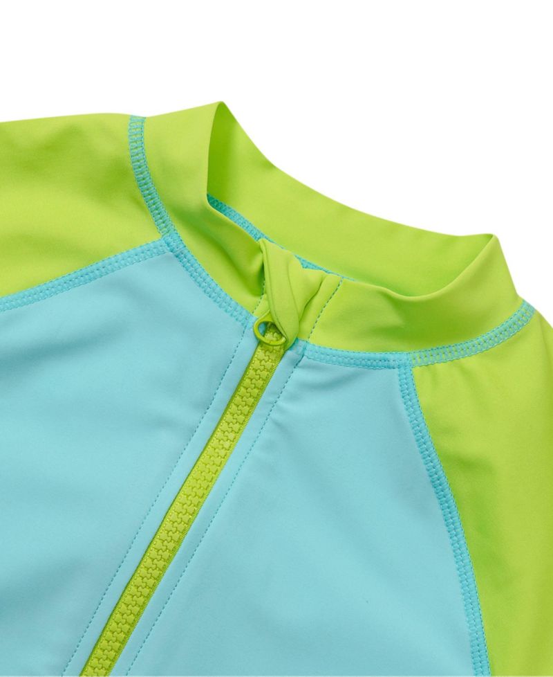 Girls Chlorine Resistant Long Sleeve One Piece Half Zip Swimsuit