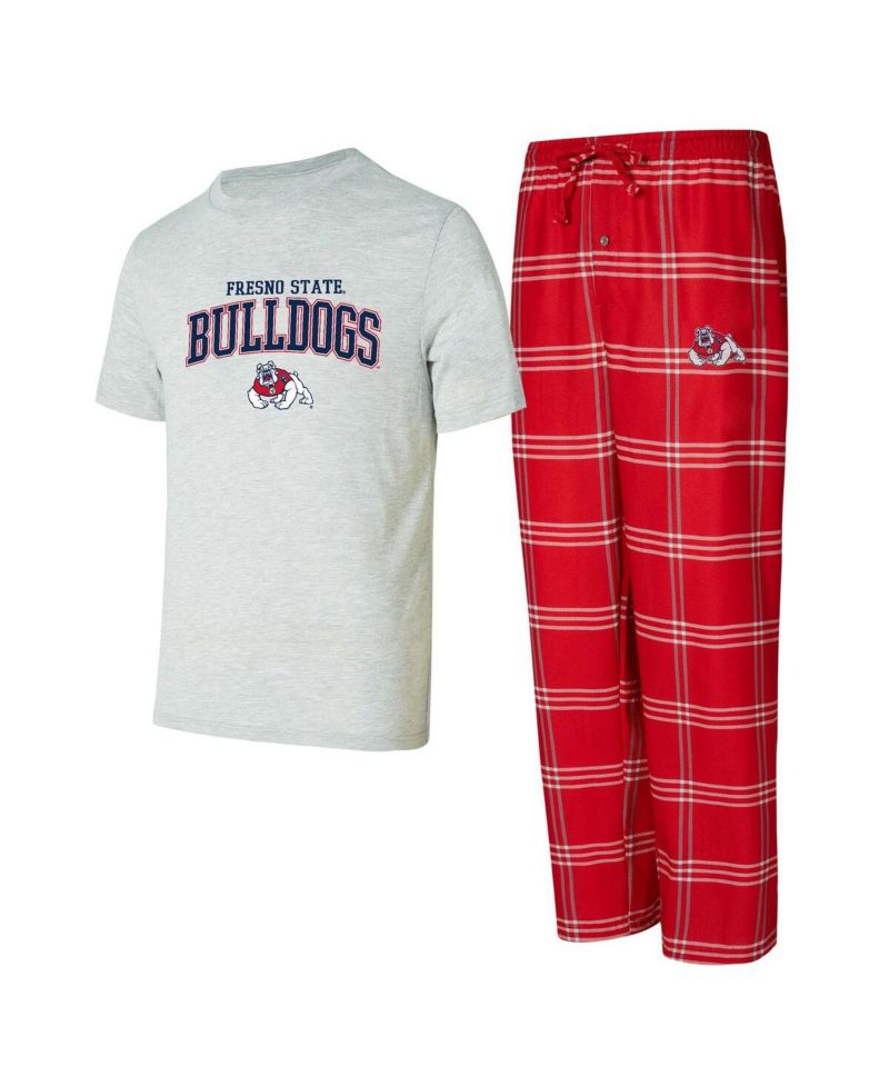 Men's Gray/Red Fresno State Bulldogs Top and Pants Sleep Set