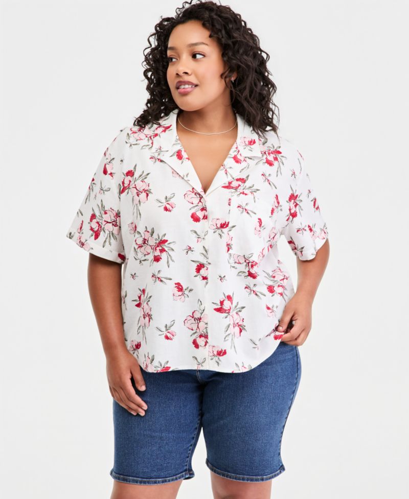 Plus Size Bennie Button-Up Camp Cotton Shirt