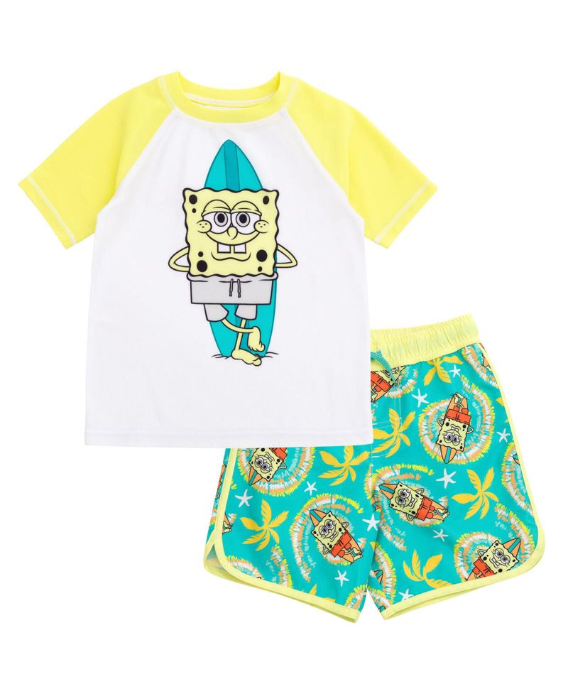 Boys Surfboard UPF 50+ Rash Guard and Swim Trunks Outfit Set