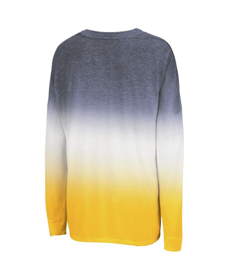 Women's Navy West Virginia Mountaineers Winkle Dip Dye Long Sleeve T-Shirt