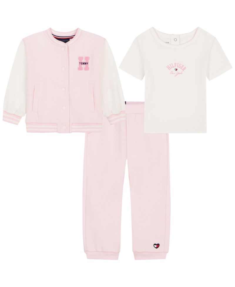 Baby Girls' Fleece Easy-On/Easy-Off Jacket, T-Shirt and Joggers, 3-Piece Set