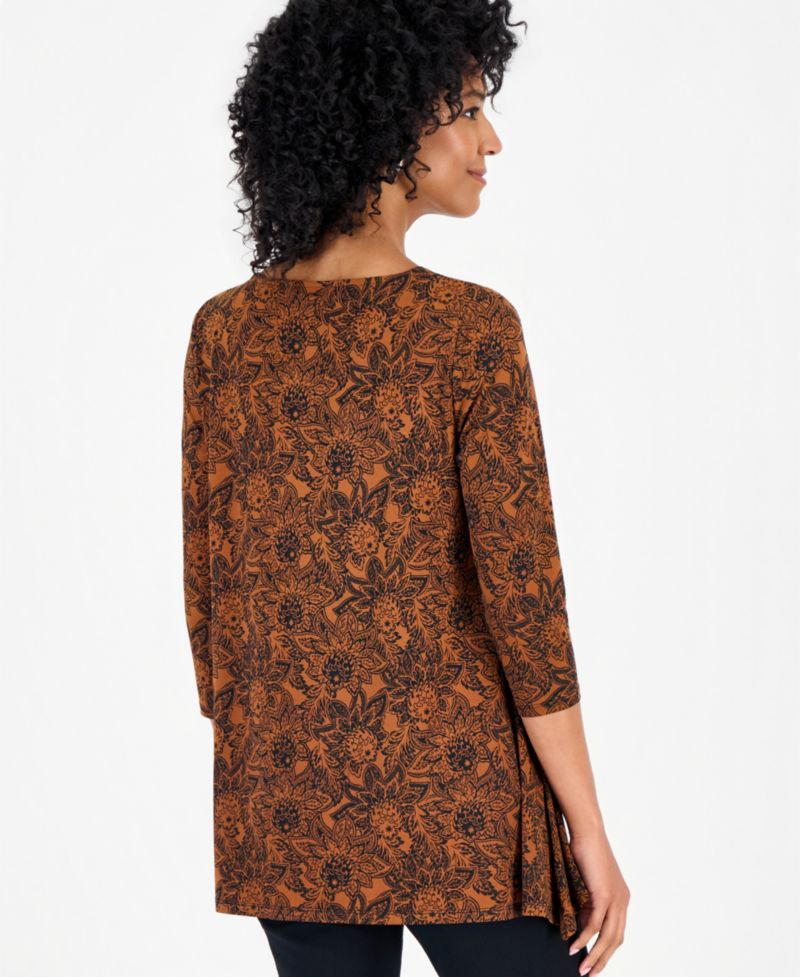 Women's Floral 3/4-Sleeve Swing Top