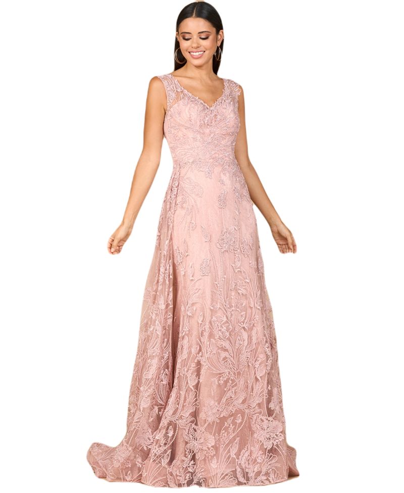 Women's Overskirt Lace Fitted V - Neck Gown