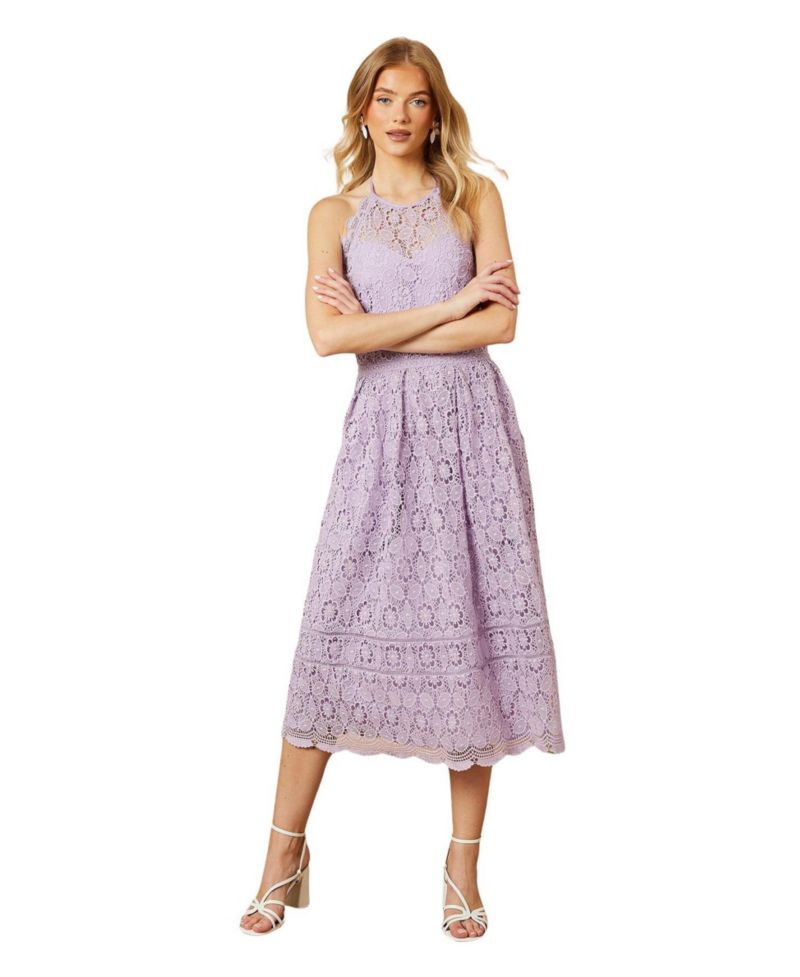 Women's Lace Detail Halterneck Midi Dress