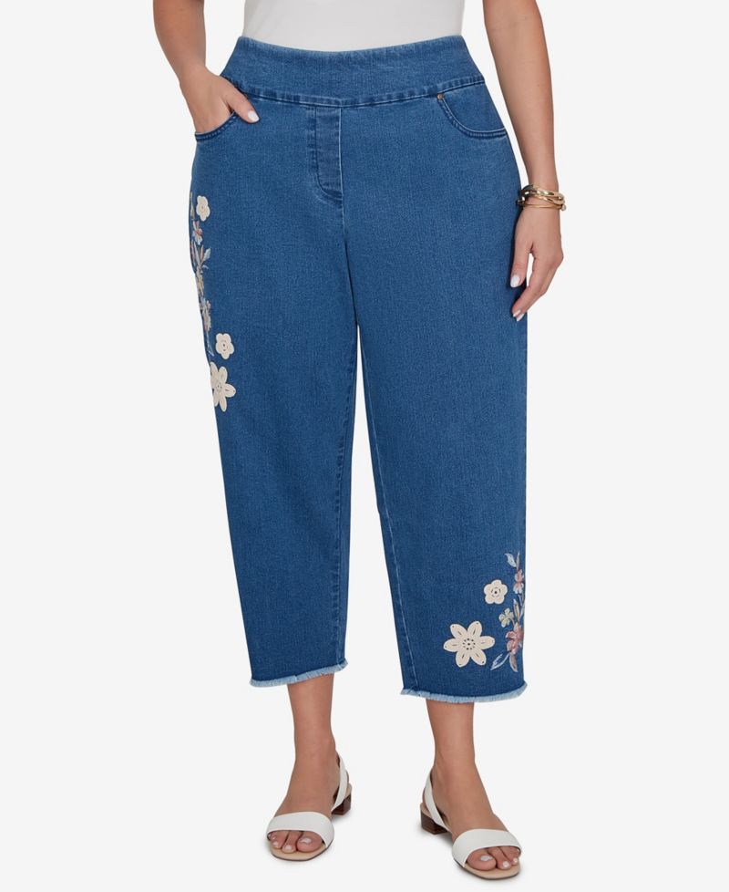 Plus Size Camden Market Floral Crochet Applique Ankle Jeans