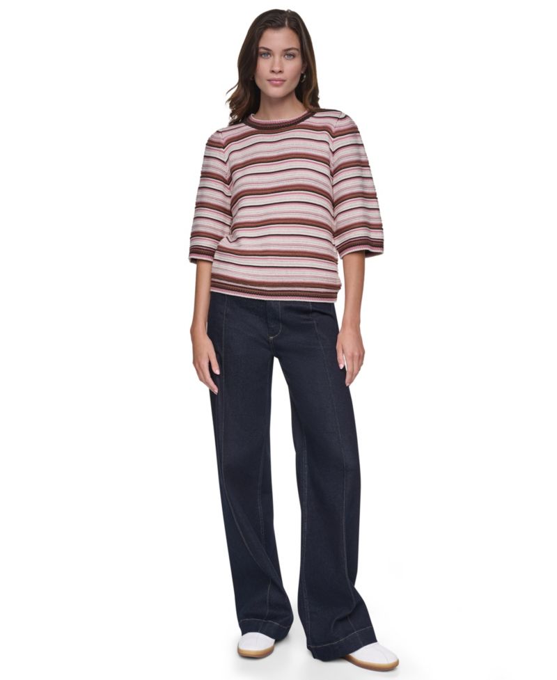 Women's Striped Rugby Puff-Sleeve Sweater
