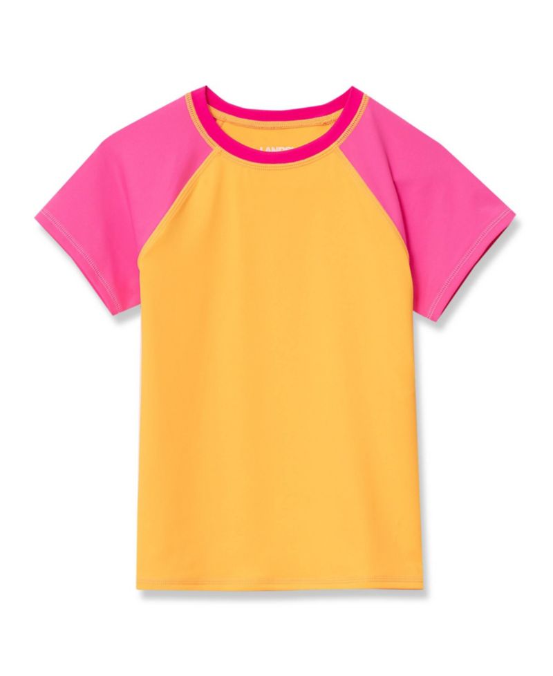 Girls Chlorine Resistant Short Sleeve Crew Neck Swim Rash Guard