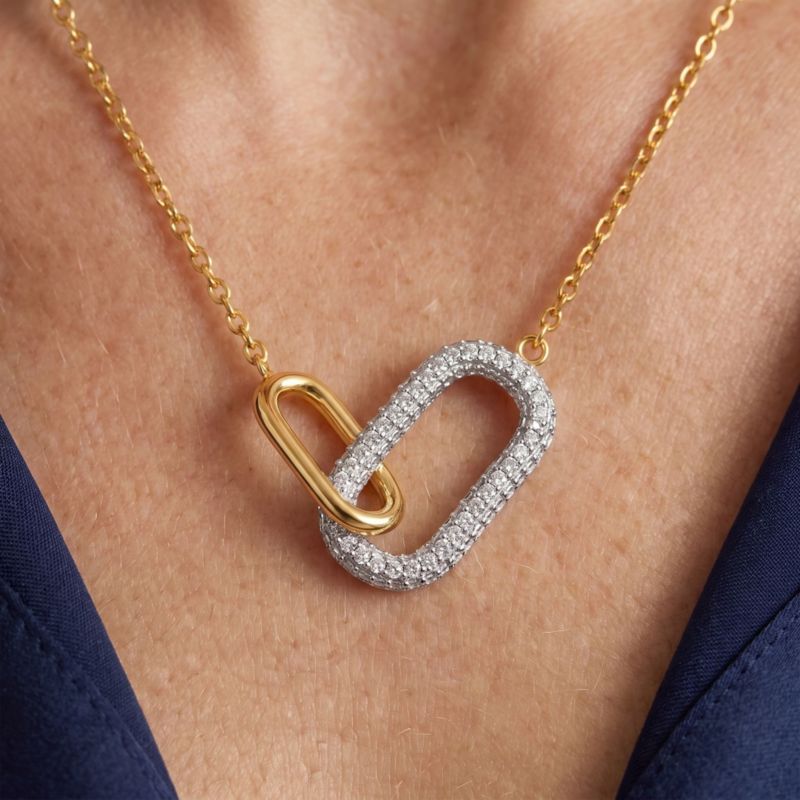 Radiant CZ Two-Tone Texture Interlocking Links Necklace