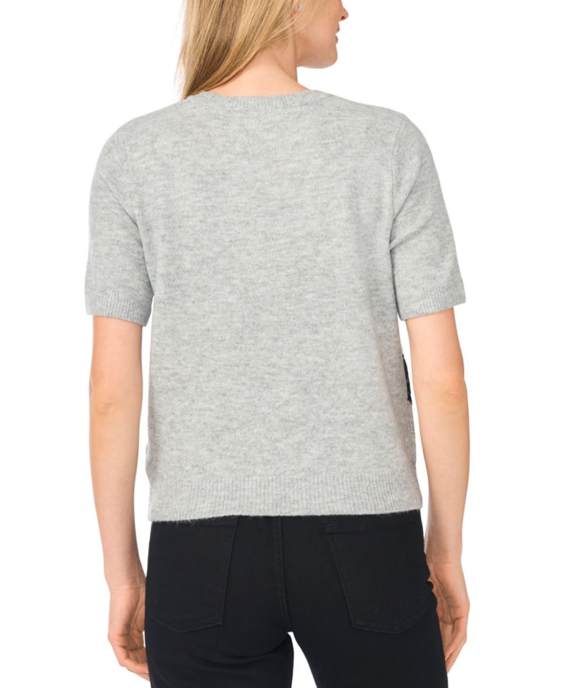 Women's Crewneck Short-Sleeve Lace Stripe Sweater