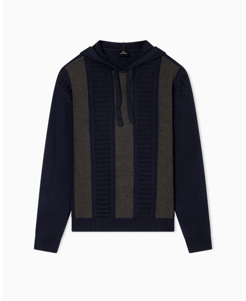 Men's Wool Color Block Hood Sweater